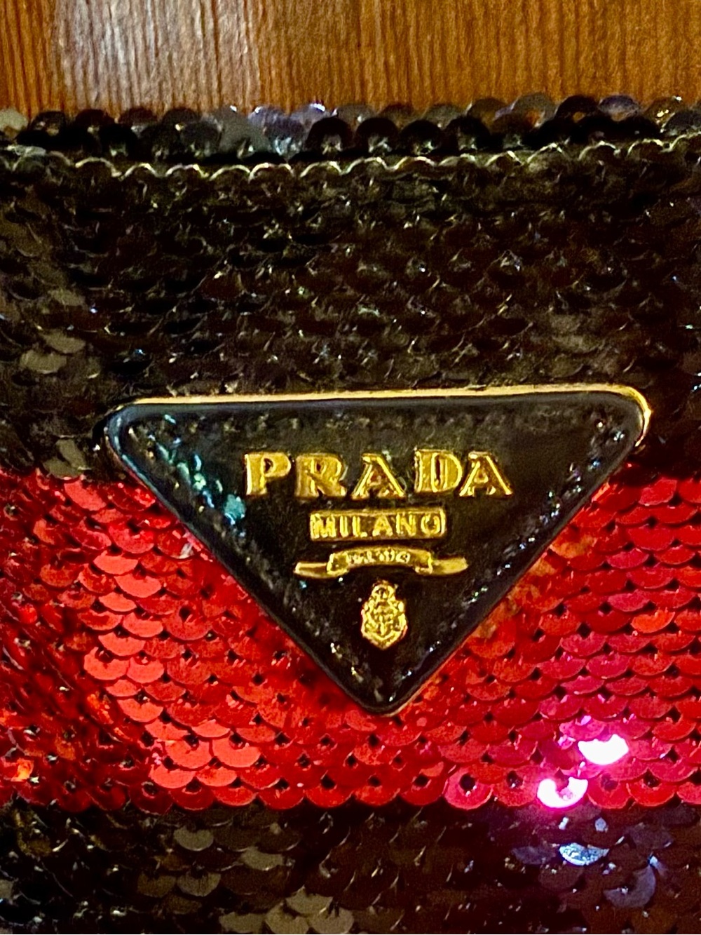 PRADA Sequin Tote Bag Nylon Black & Hot Pink with zip pocket inside - Picture 2 of 9